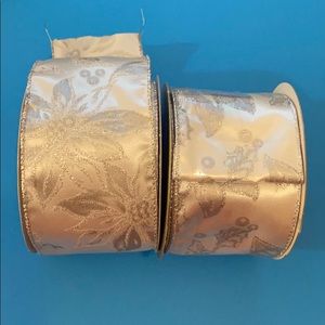 2 rolls white & silver Christmas poinsettia ribbon